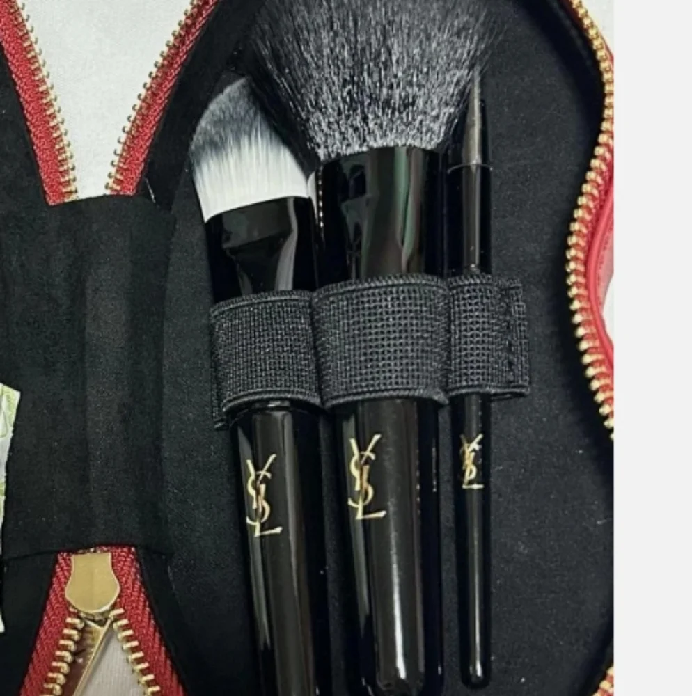 YSL Beauty Red Lips Makeup Bag Cosmetic Pouch With Brushes New